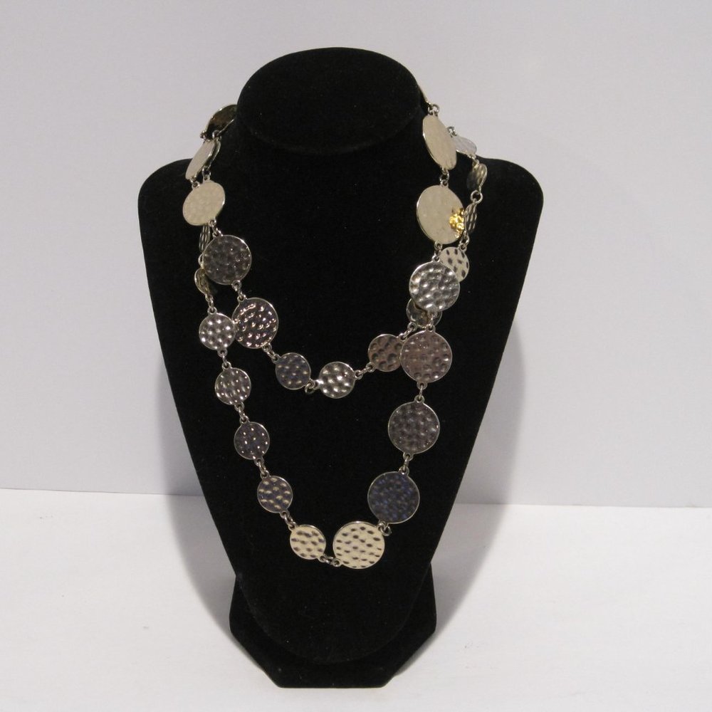 Hammered Disc Necklace Silver/Gold Toned Brutalist Piece Lobster Claw Clasp Jewe